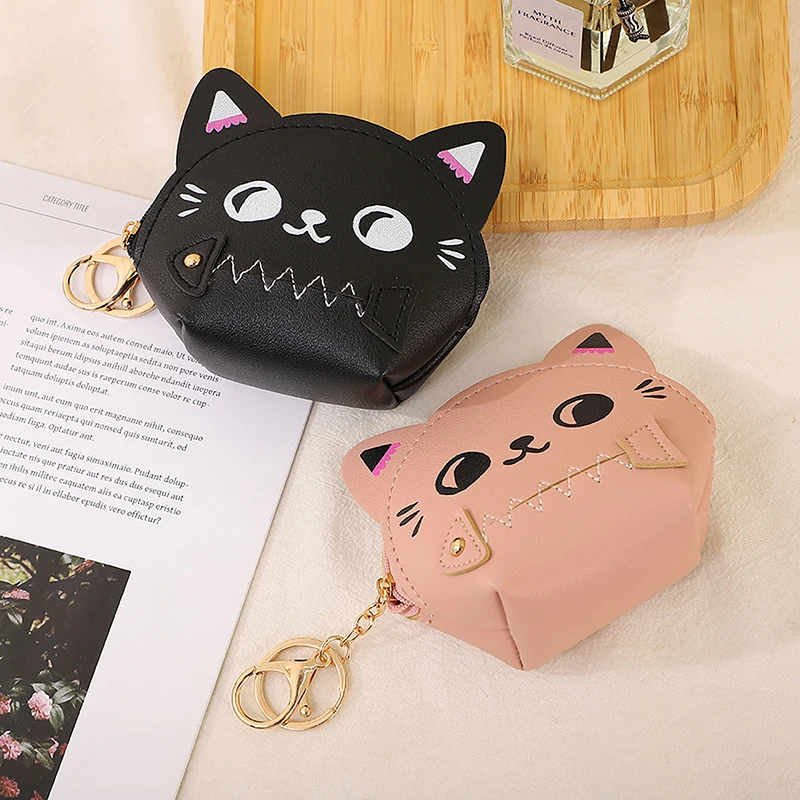 Monedero de dibujos animados para mujer y niña, monedero pequeño con diseño de gato y pez, ideal para regalo, 1 unidad