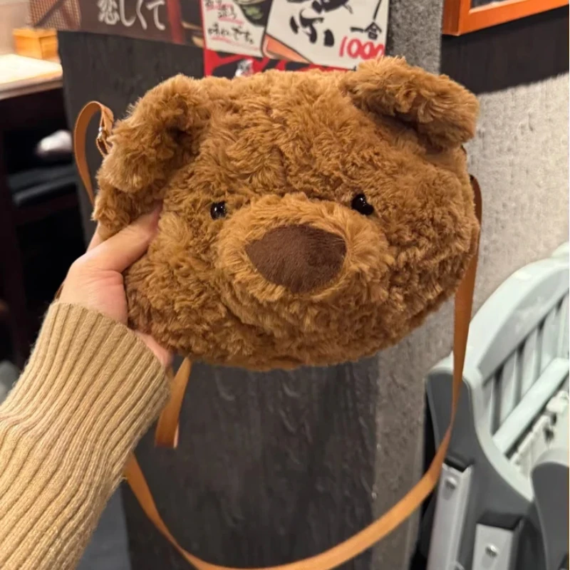 Bolso bandolera de peluche con diseño de oso de Barcelona, lindo y esponjoso, bolso de hombro informal para niñas, para uso diario.