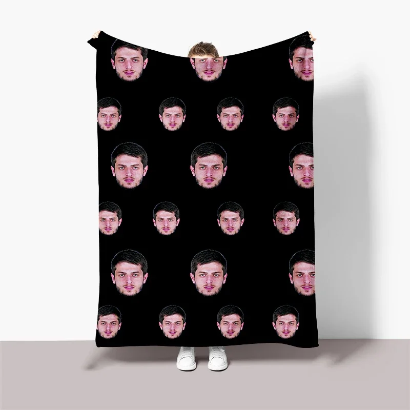 Fun Black Background Photo Face with Picture Customized Blanket,Birthday Souvenir Gifts Personalized Throw Blanket for Men Women