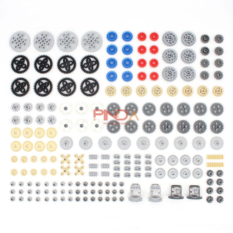 198 PCS Technical Gear Building Block Kit 27938 46372 87407 76244 6573 Bulk Parts MOC Bricks Package Kid Mindstorms Assembly Toy