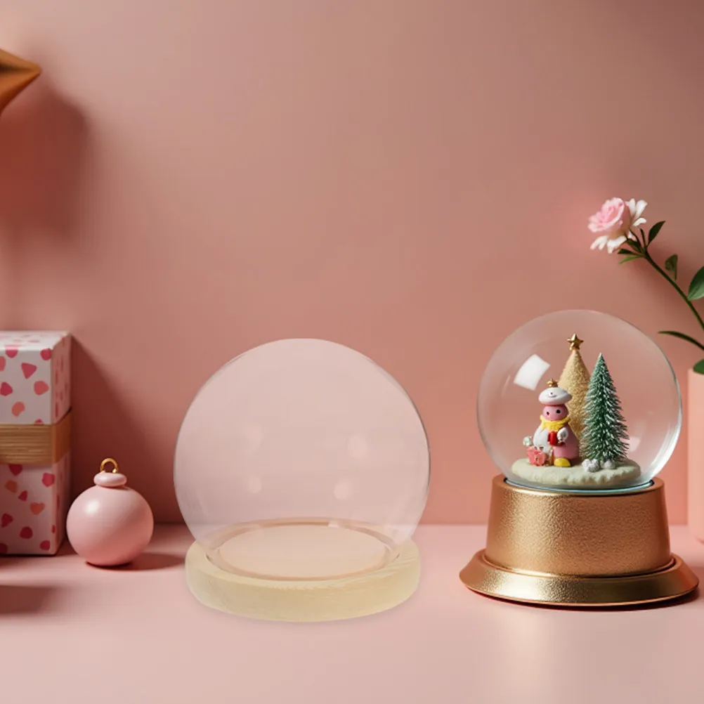Clear Glass Cloche Dome Bell Jar Wood Base Preserved Flowers Display Case DIY Snow Globe Kit Decorative Glass Dome Display