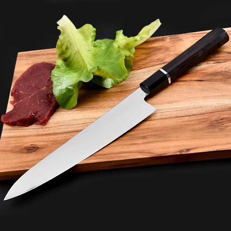 Chefs Cleaver Knife 10Cr15MoV Steel Blade Sharp Slicing Sashimi Sushi Fish Gyutou Kitchen Knives Ebony Handle Cooking Tools