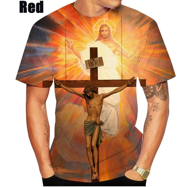 Summer Hot Sale Christ Jesus 3D Printed T Shirt God Vintage Religion Cross Short-sleeved Round Neck Men\'s Tops