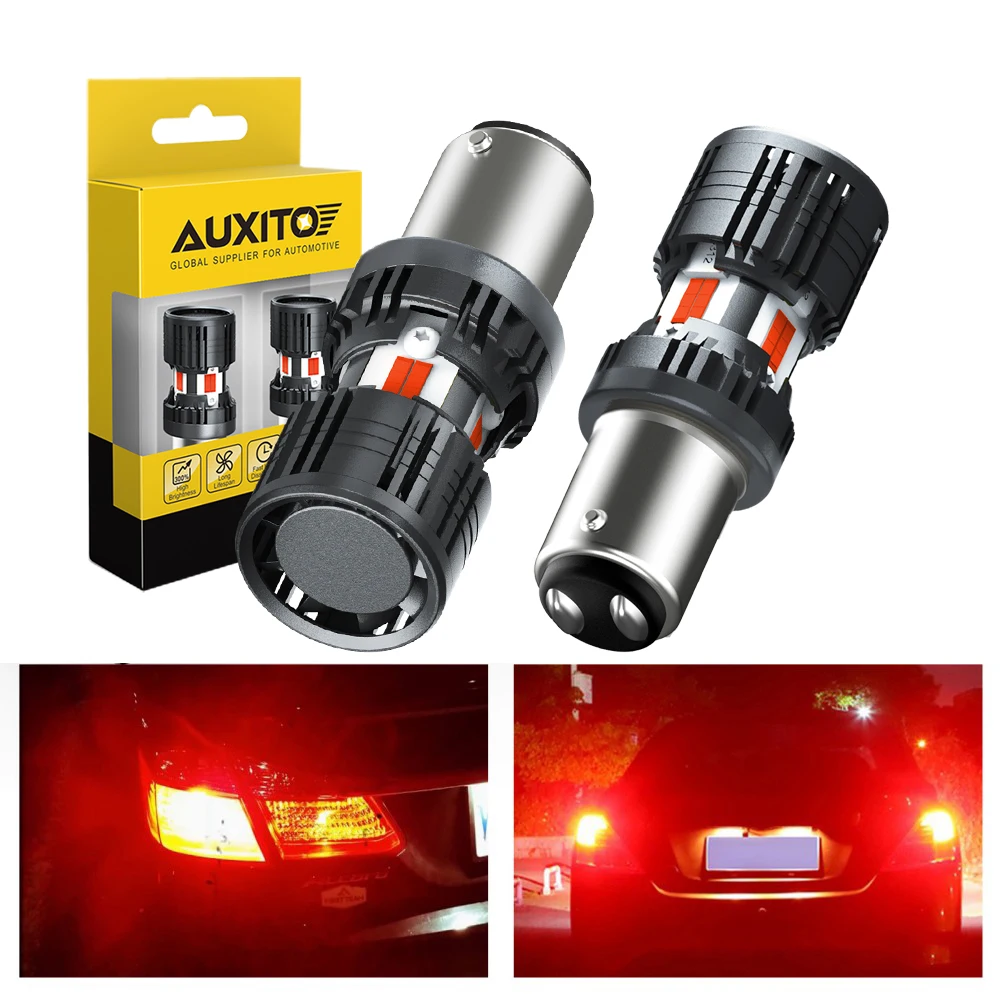 AUXITO 2Pcs 1157 BAY15D LED Red Canbus P21/5W LED Brake Light No Error 12V Stop Rear Tail Signal Lamp with Fan No Hyper Flash