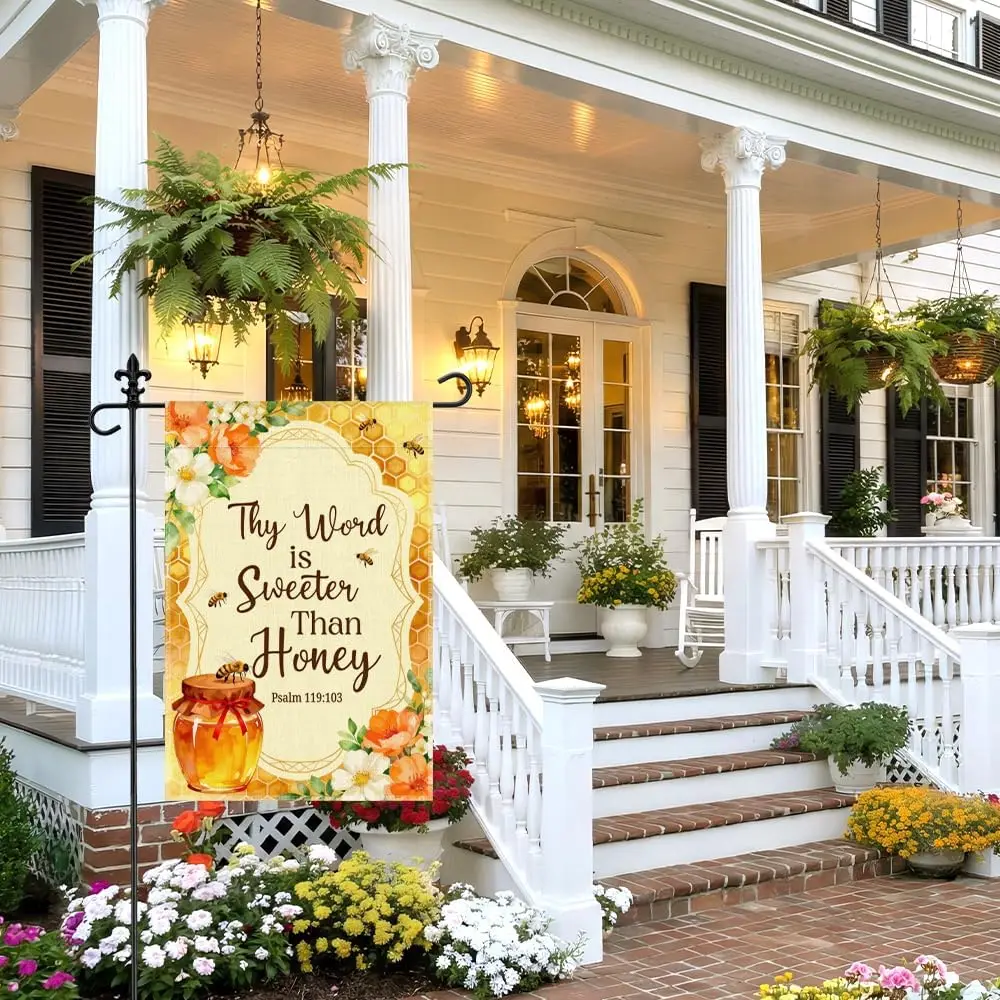 Thy Word is Sweeter Than Honey Psalm 119:103 Garden Flag, 12 x 18 Inch Double Sided Honey Bee Floral Outdoor Yard Decor, Rel WWP