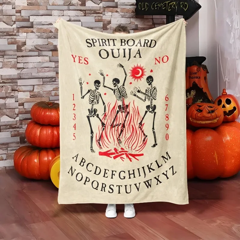1PC Halloween Throw Spirit board Ouija Skeleton fire pattern Thin Blanket Gifts for Couch Bed Car Home Camping all season use