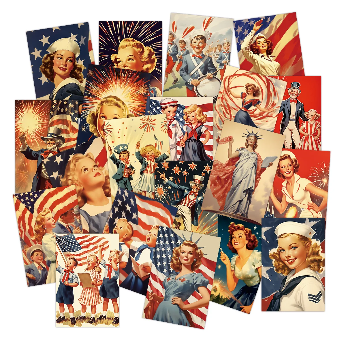 20 Stück Vintage Amerikanische Patriotische Jubiläums-Postkarten, 4. Juli Wanddekorationskarten, für Unabhängigkeitstag-Dekoration, Grußkarte