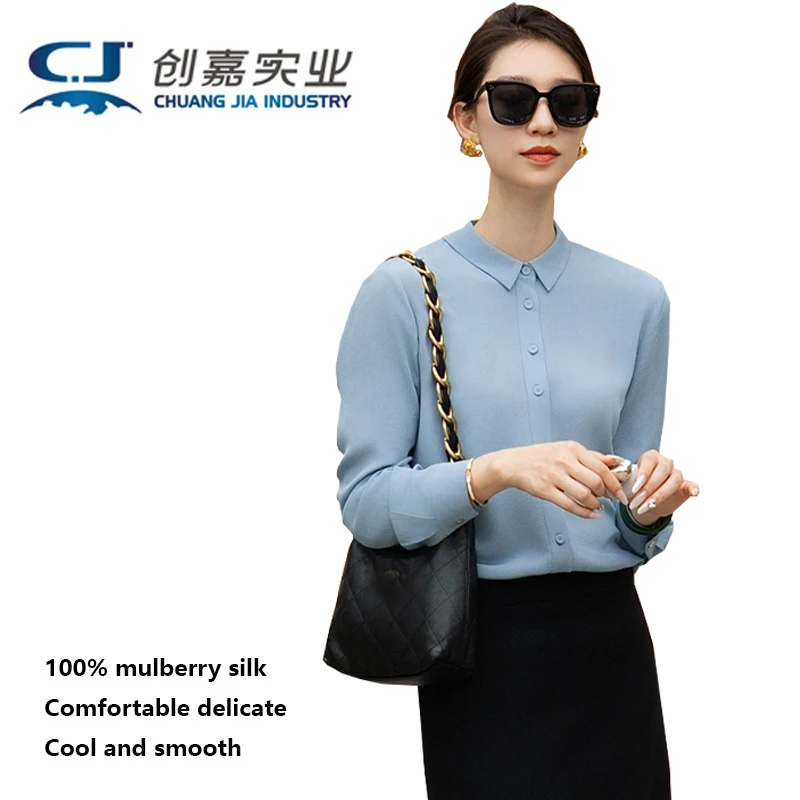 High-end Natural Silk Women's Shirt - Simple Style Long-Sleeved Top for Business and Casual Wear - Light Luxury Women's Clothing