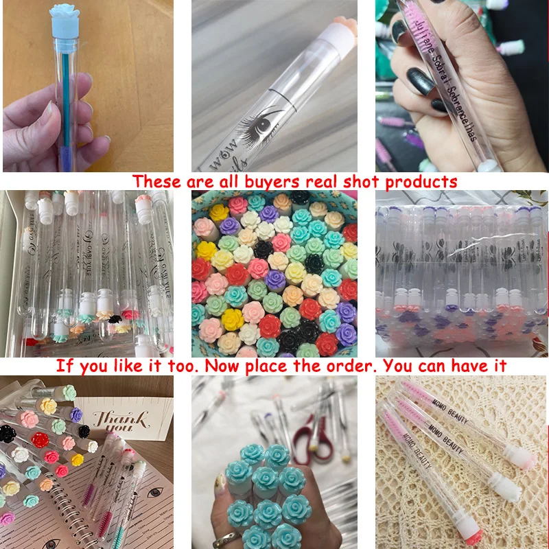 50/100Pcs Customized Eyelash Brush Tubes Custom Logo Rose Drill Head Reusable Eyebrow Brush Tube Eyelash Extension Applicator