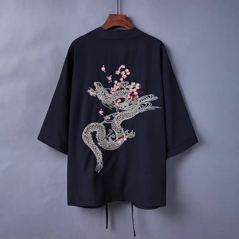 New Arrival Japanese Style Dragon Print Traditional Kimono Men Yukata Cardigan Shirts Cosplay Haori Oversized Streetwear Tops