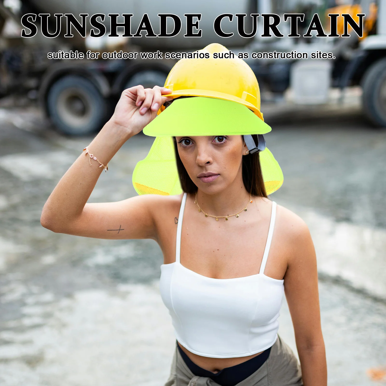 قبعة صلبة للرقبة، غطاء أمان للرقبة، شبكة قابلة للتنفس، شريط مرن قابل للتعديل، موقع البناء، حاجب من الشمس #1