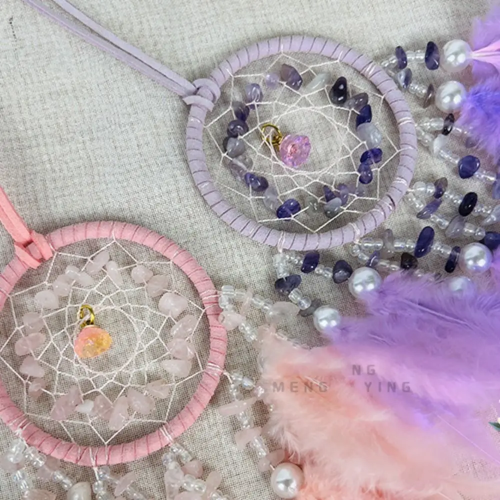 Hand Knitting Dream Catching Wind Chimes Car Pendant Delicate Tassel Catching Pendant Decoration Feathers and Iron Ring
