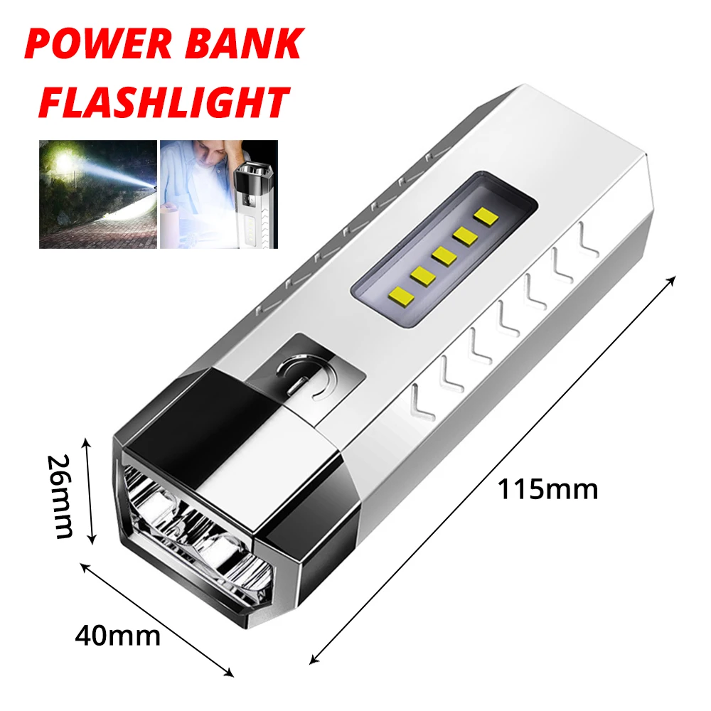 Imagem -06 - Usb Recarregável Mini Lanterna Luz Forte 7led Tocha Portátil Lanterna Super Bright Spotlight Power Bank para Acampamento ao ar Livre