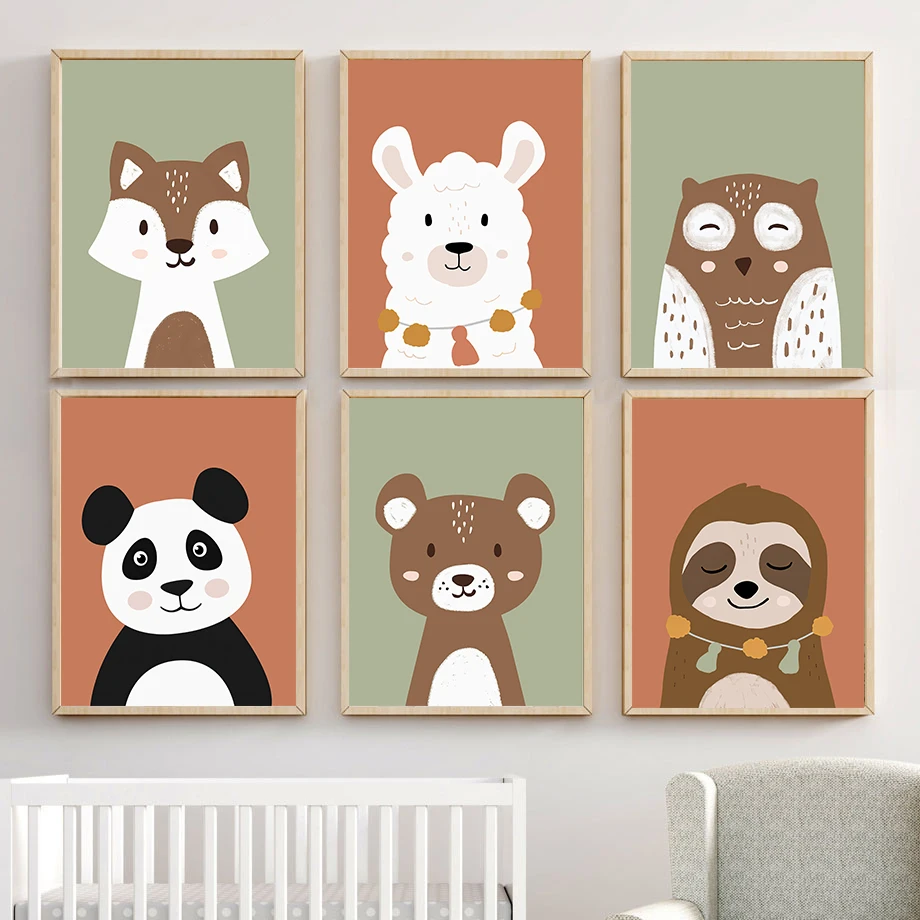 

Cartoon Animals Alpaca Fox Panda Bear Owl Nursery Wall Art Canvas Painting Baby Kids Room Decor Posters And Prints Wall Pictures