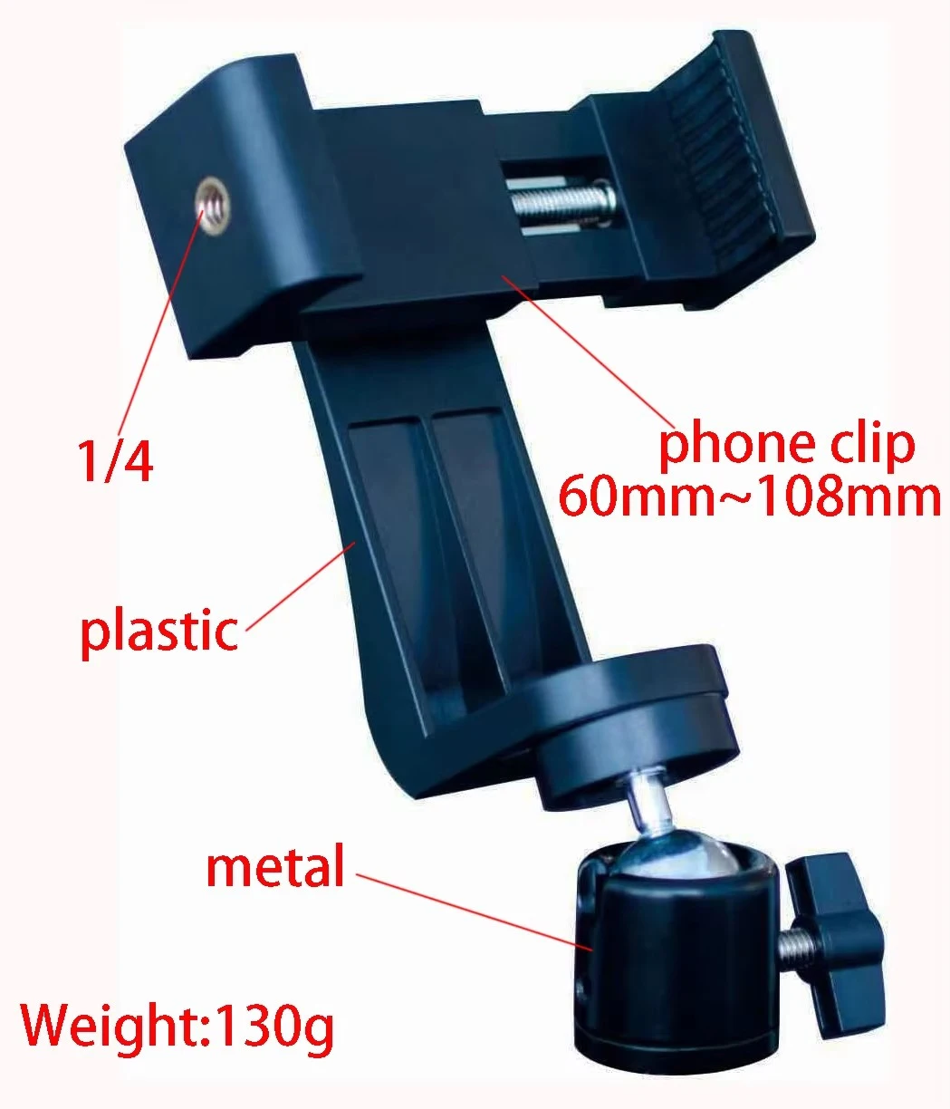 Mobile Phone Tripod Mount Stand: Cell Phone Clip Clamp with 360 Swivel Ball Head Adapter,Screw Adjust Ballhead 1/4 Hot Shoe