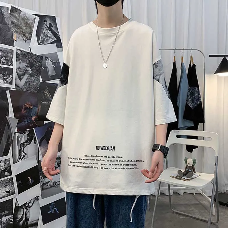 Fashion O-Neck Spliced Printed Short Sleeve Casual T-Shirts Men\'s Clothing 2024 Summer New Loose All-match Tops Korean Tee Shirt