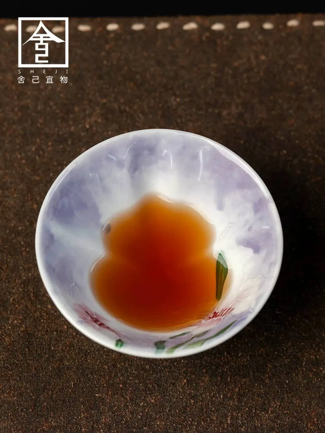 Hand-Painted Purple Floral Shadow Ceramic Master For Home Use, Exquisite Handmade Gourd Cup, High-End Ladies' Tea Cup That