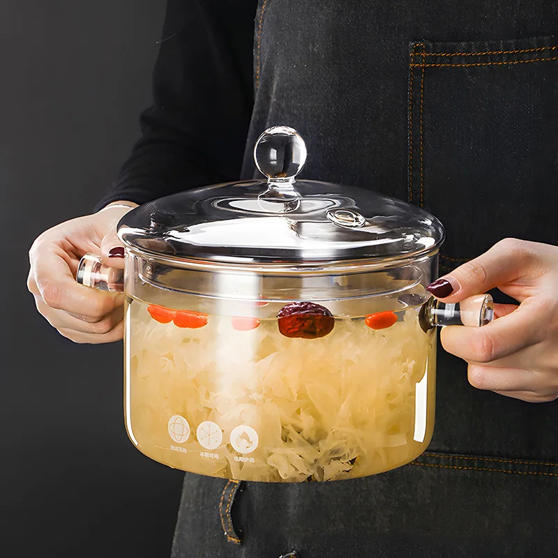 High Borosilicate Glass Simmer Pot Thicker and Heavier Upgraded Glass Pot for Use on Open Flames and Gas Stovetops