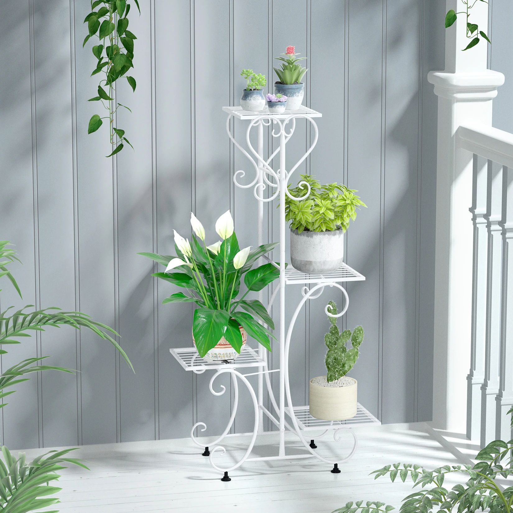 4 Tiers Metal Plants Stand Garden Patio Flower Pots Holder Display Rack Shelf for Balcony Backyard