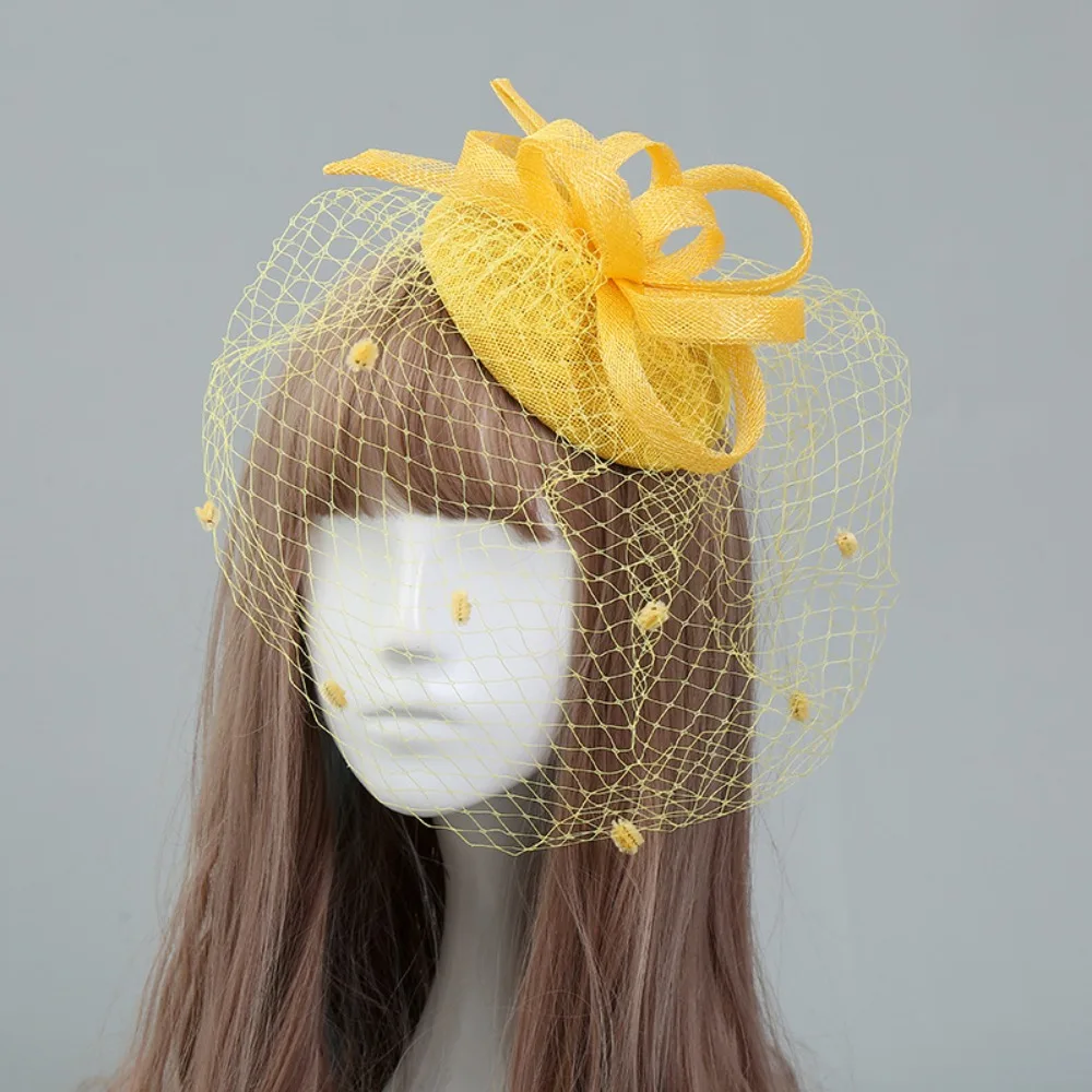 

Fashionable Charm Hair Clip Bow Veil Hat Hemp Headwear Party Versatile Clothing Accessories