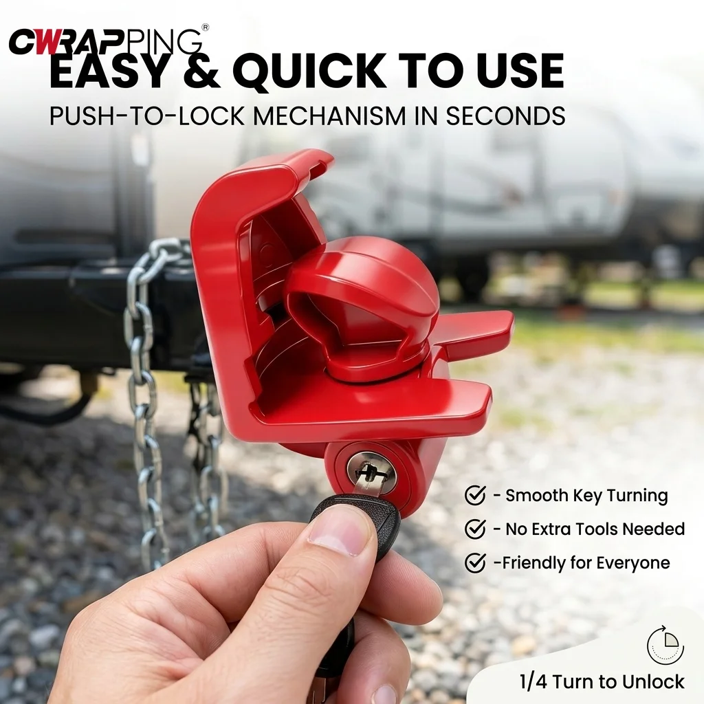 Universal Heavy Duty Red Trailer Hitch Coupler Lock with 2 Keys Anti-Theft Security Lock for Caravan RV Boat Trailer Accessories