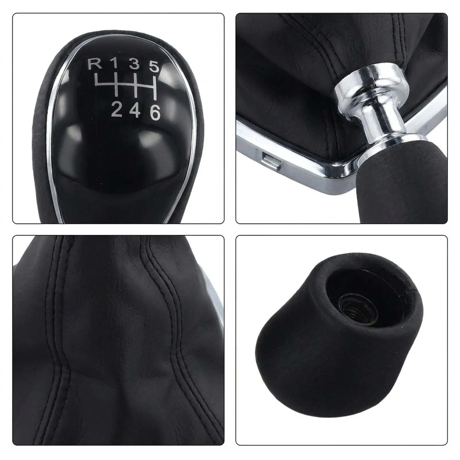 Luxury Interior Gear Knob 6-speed Chrome Frame Black Color Comfortable Grip Easy Installation Enhanced Visual Appeal