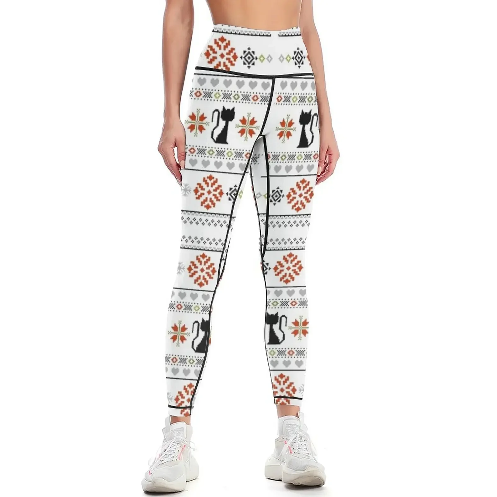 

Cat Knit Pattern Christmas Leggings Women's gym Women's high waist sporty woman gym Tight fitting woman Womens Leggings