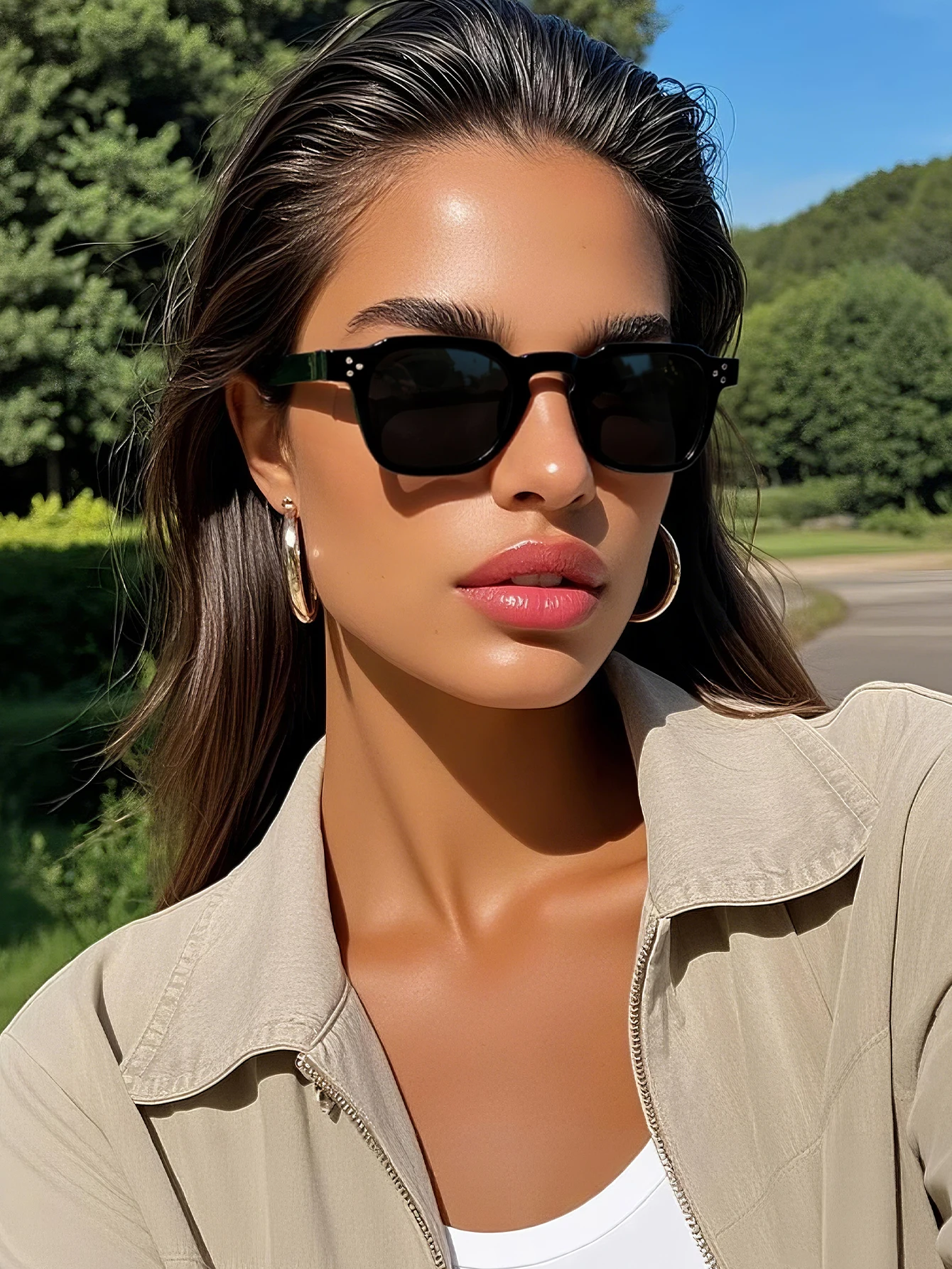 1PCS Women's Fashion Geometric Multilateral Frame Eyeglasses Ultra-Wide Frame Beach Vacation Travel Decorative Gifts