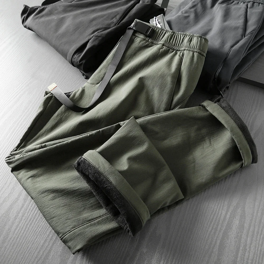 Outdoor Trekking Riding Fishing Windproof Splashproof Trousers Men's Fleece Thickened Sports Overalls Camping Casual Pants