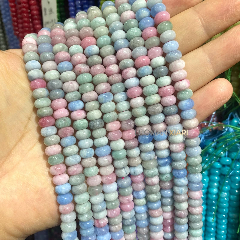 Großhandel Natürliche Stein-Rondelle 5x8mm Morganit Chalcedon Abstandshalter-Perlen für Schmuckherstellung DIY Armbänder Charms Zubehör – Detail 1