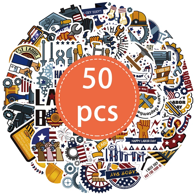 50PCS American Labor Day Graffiti Stickers DIY Water Cup Computer Notebook Guitar Skateboard Festive Memorial Graffiti Decals