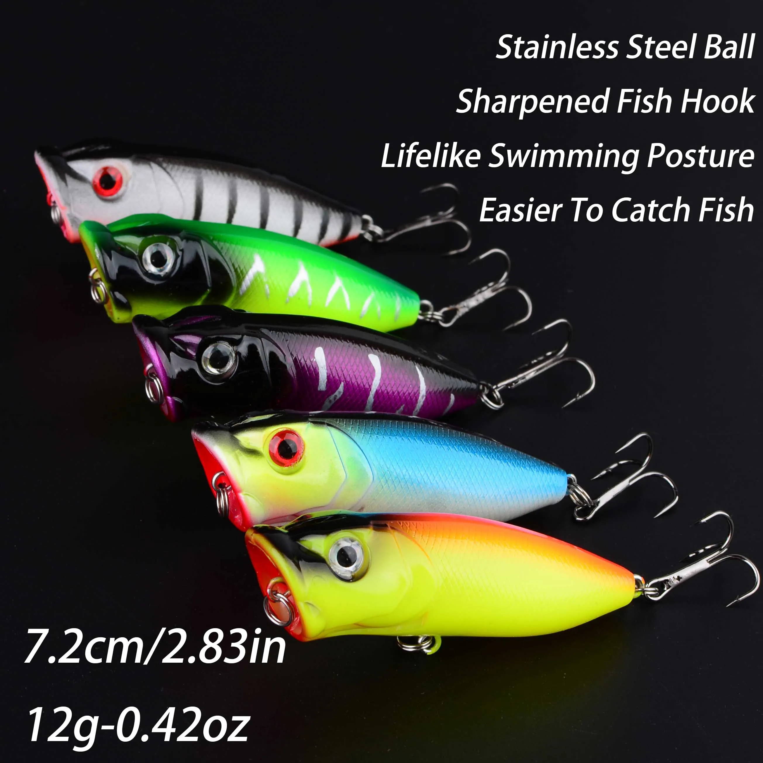 Popper superficie señuelo de pesca duro wobbler con anzuelos - imagen 2