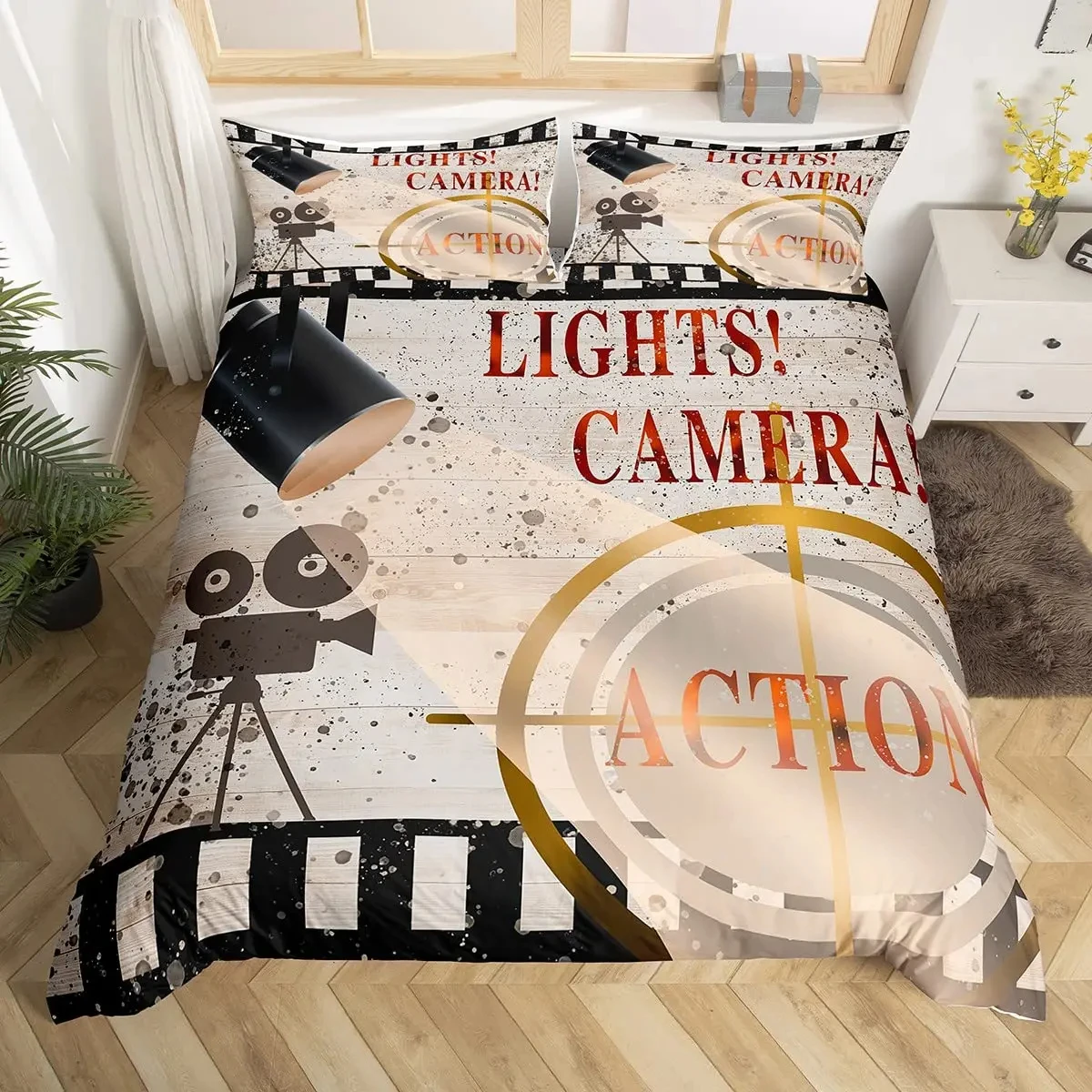 Movie Theme Duvet Cover Cinema Scenes Bedding Set Microfiber Ceremony Photo Photography Quilt Cover Single Queen for Boys Girls