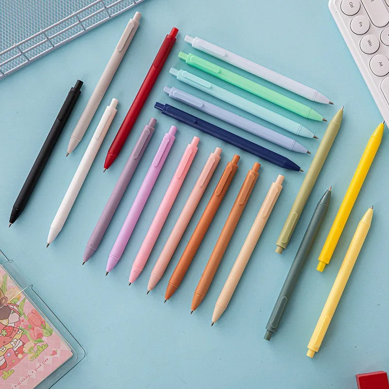 5 Pcs Macarons Simple Push Gender Pen Student 0.5mm Bullet Black Pen Cute Stationery  Kids School Supplies