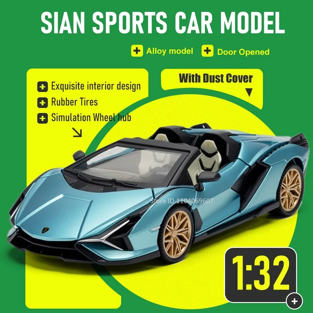 

1:32 SIAN V12 Miniature Model Toy Supercars Alloy Diecast Doors Opened Rubber Tires Exquisite Interior Home Decoration Kid Gifts