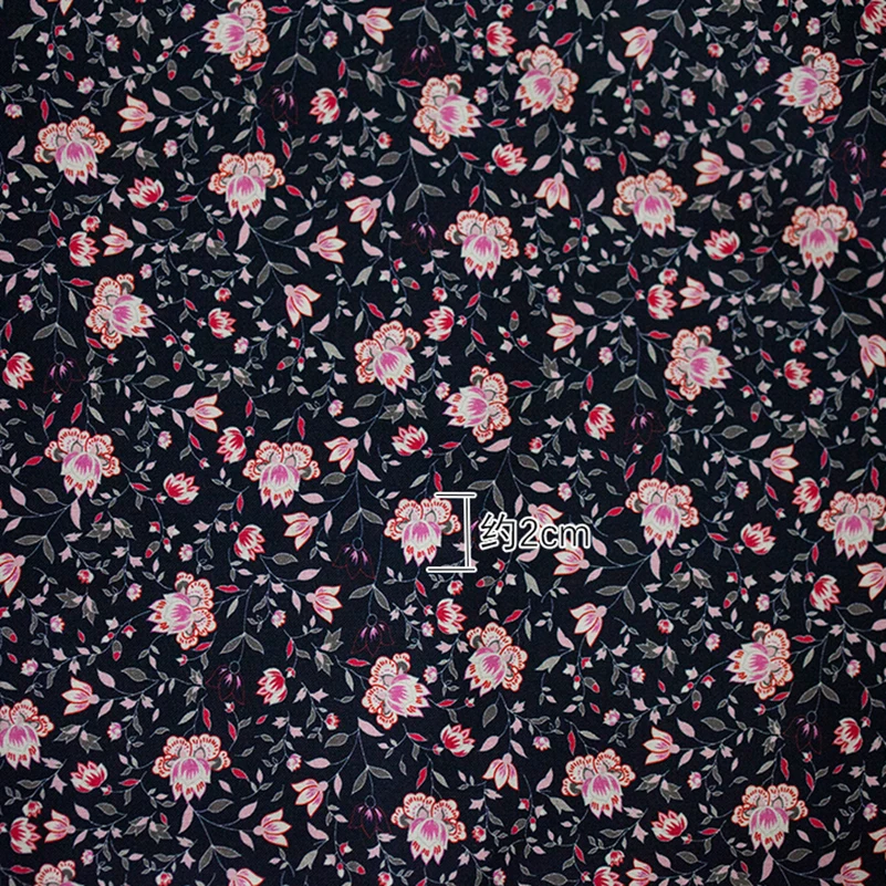 Morris Fabric Dark Colored Flowers Cotton Digital Printing for Sewing Clothes Bags DIY Handmade by Half Meter