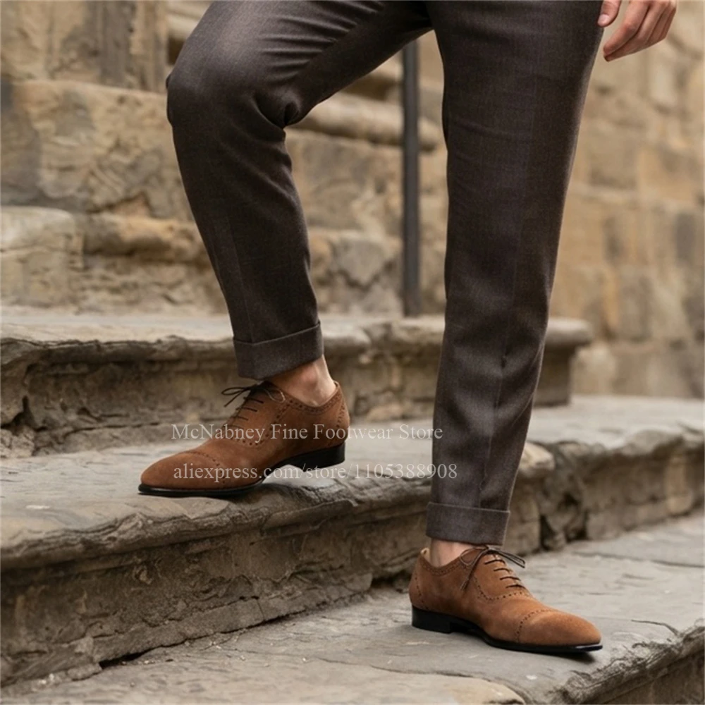 Brown Suede Brogue Lace up Men - đánh giá và giá Oxford Shoes Brogue