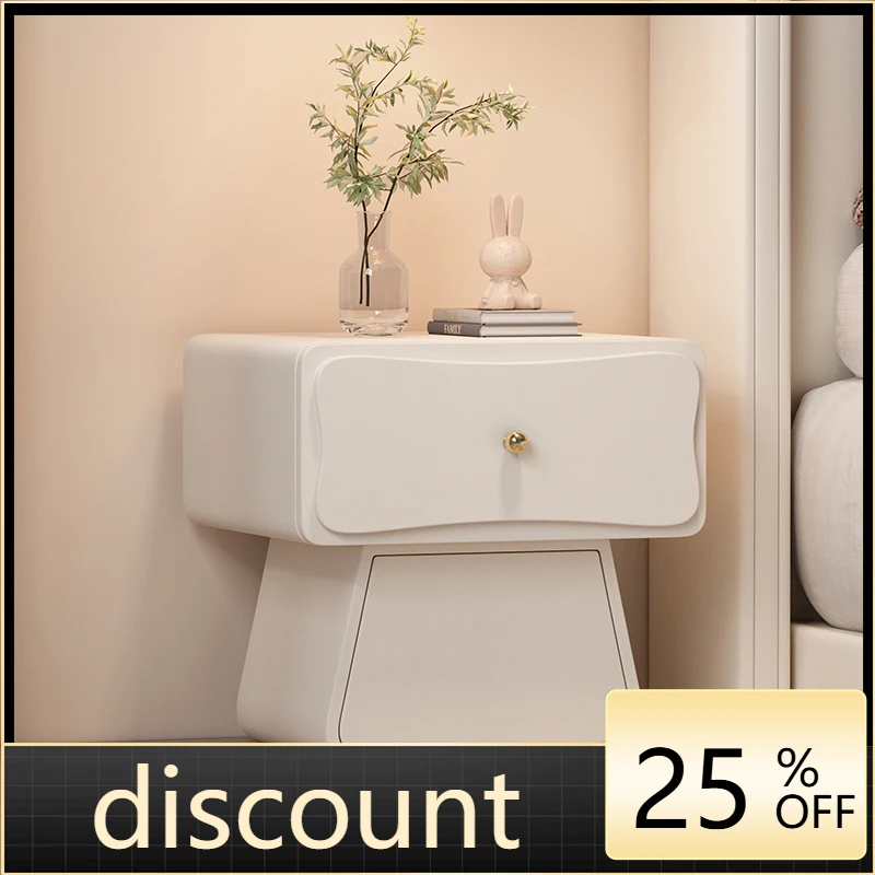 LTT minimalist cream style solid wood bedside table simple modern light luxury small locker