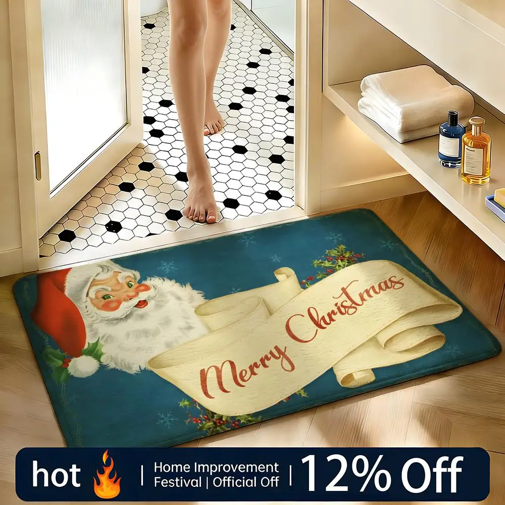 Soft Absorbent Non-Slip Rug Holiday Christmas Floor Mat Home Decor Doormat Bedroom Floor Mat Shower Carpet