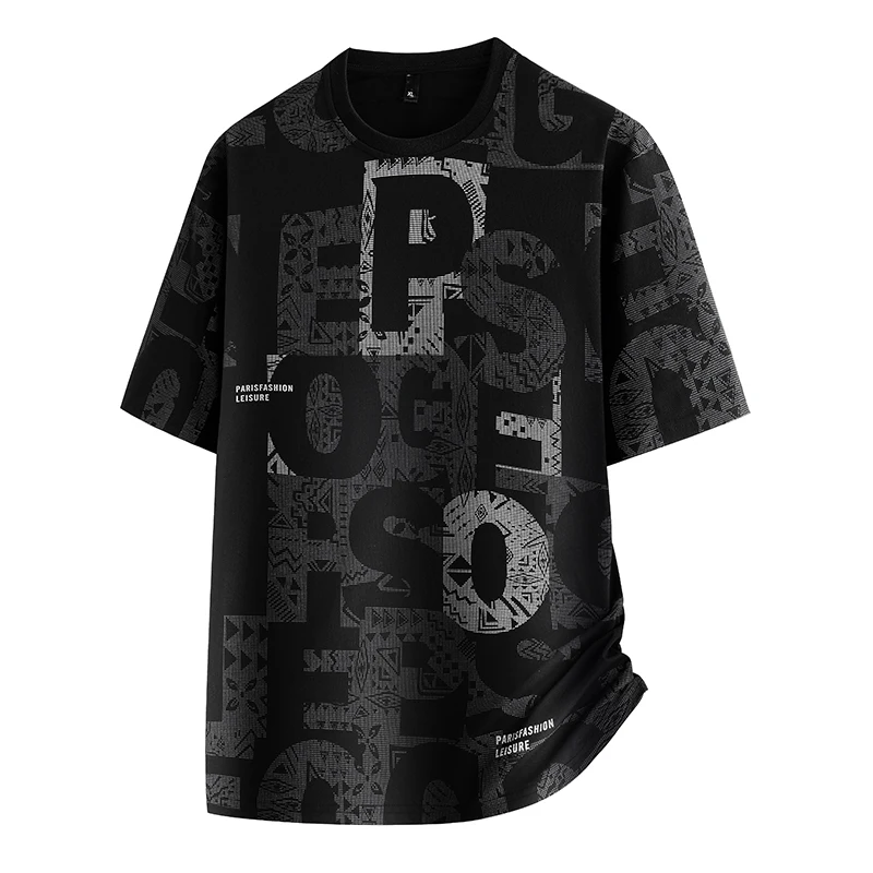 L-8XL plus Size Men's T-Shirt Trendy Full Print Short Sleeve round Neck Breathable Casual Summer Top for Teens Fashionable Sport