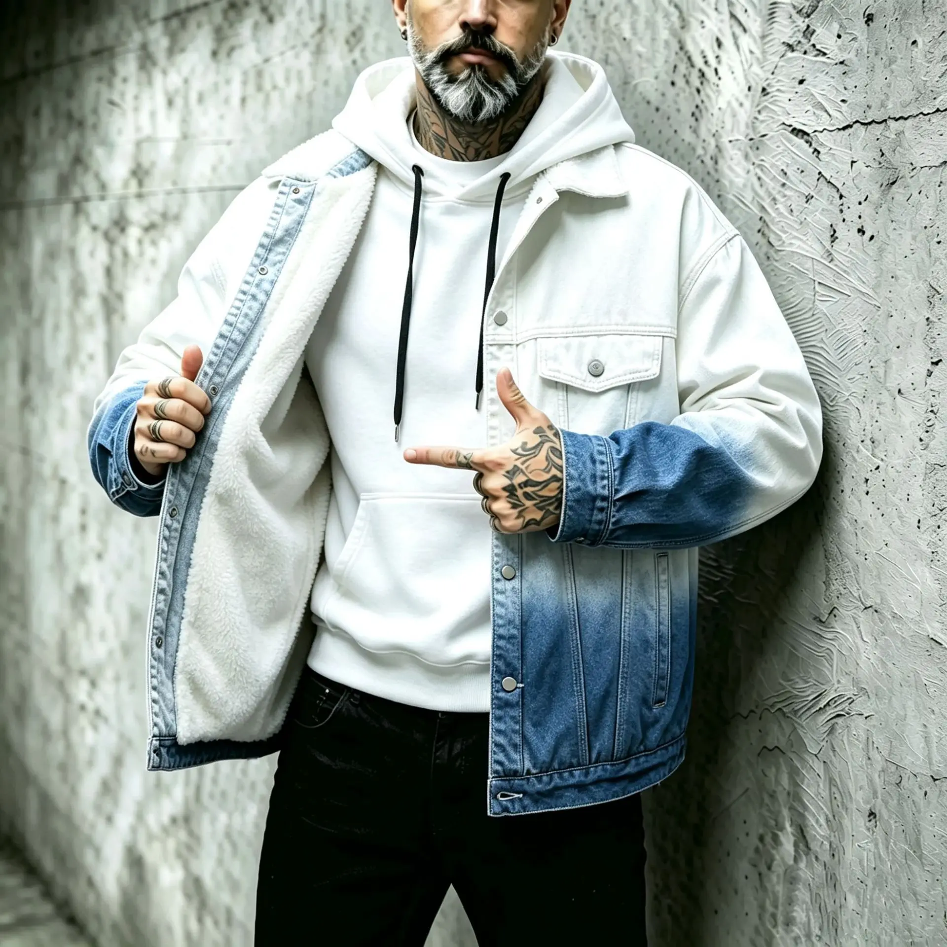 Men's Gradient Imitation Lamb Wool Denim Jacket Autumn Winter Loose Plush American Retro Trendy Top