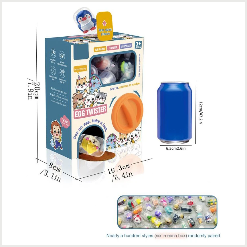 Gashapon Blind Box with 6pcs Random Capsule Egg Twisting Machine Cardboard Box with Cute Doll Capsule Toys for Kids Gift