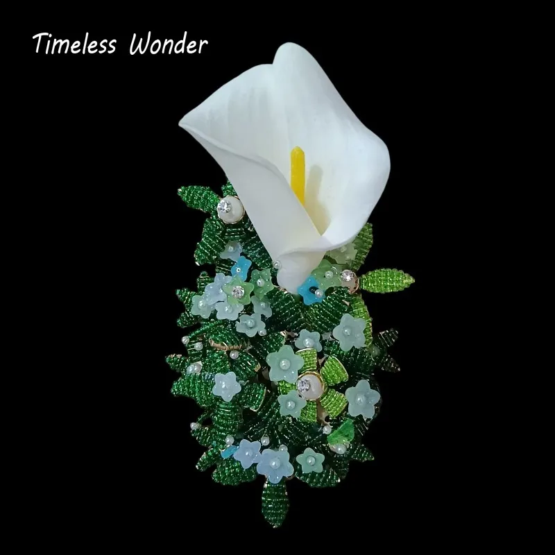 Timeless Wonder Fancy Glass Braided Geo Floral Brooch Pins for Women Designer Jewelry Runway Top Vintage Gift Rare Classy 5250