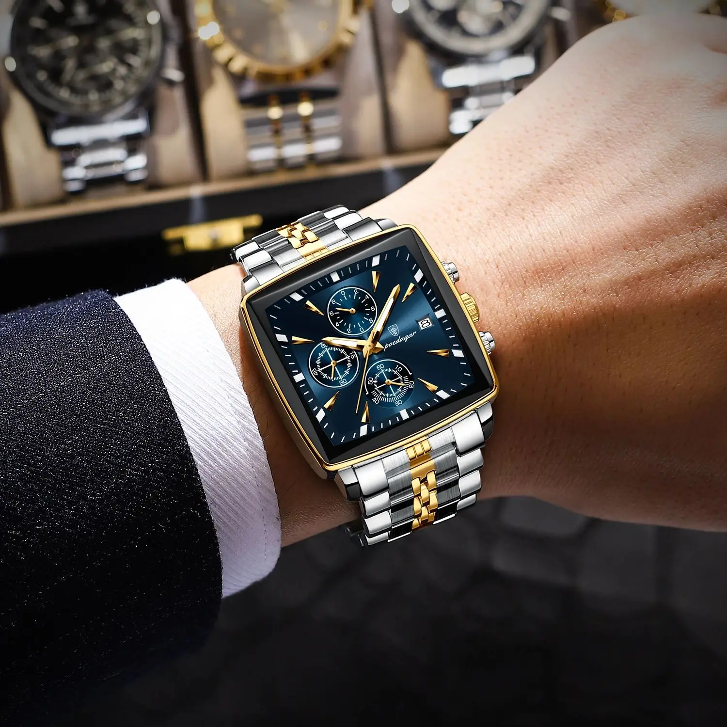 POEDAGAR قمة الموضة ساعات رجالية مضيئة مقاوم للماء الفولاذ المقاوم للصدأ رجل ساعة كرونوغراف تاريخ العسكرية كوارتز ساعة اليد الرجالية
