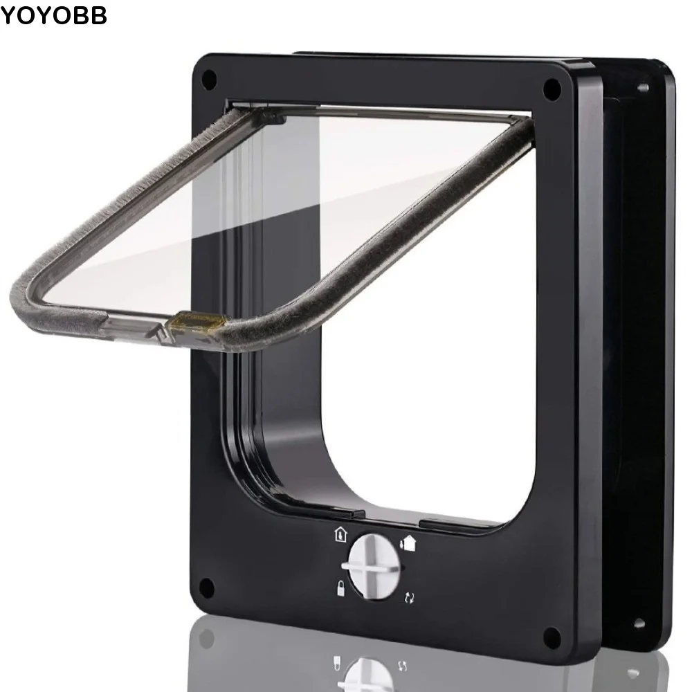 

4 Ways Locking Cat Flap Door with Security Lock ABS Easy Installation Self-Closing Pet Door Anti Pet Weatherproof Dog Flap Door