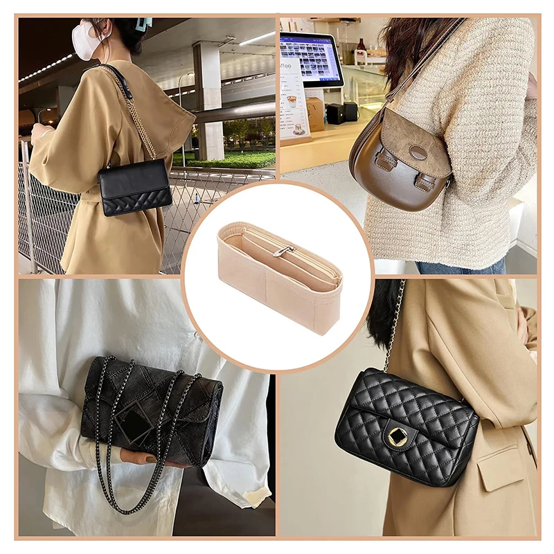 New Felt Lined Bag Organizer Multi-compartment Cosmetic Liner Bag Storage Inner Bag Liner Bag For Longchamp Mini Shoulder Bag