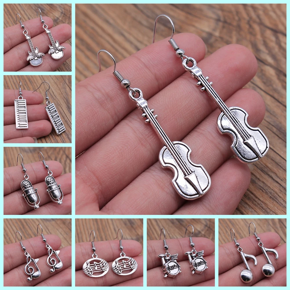 Musical Jewelry Earrings Musical Note Microphone Drum Guitar Violin Shaped Dangle Drop Earrings For Girls Women