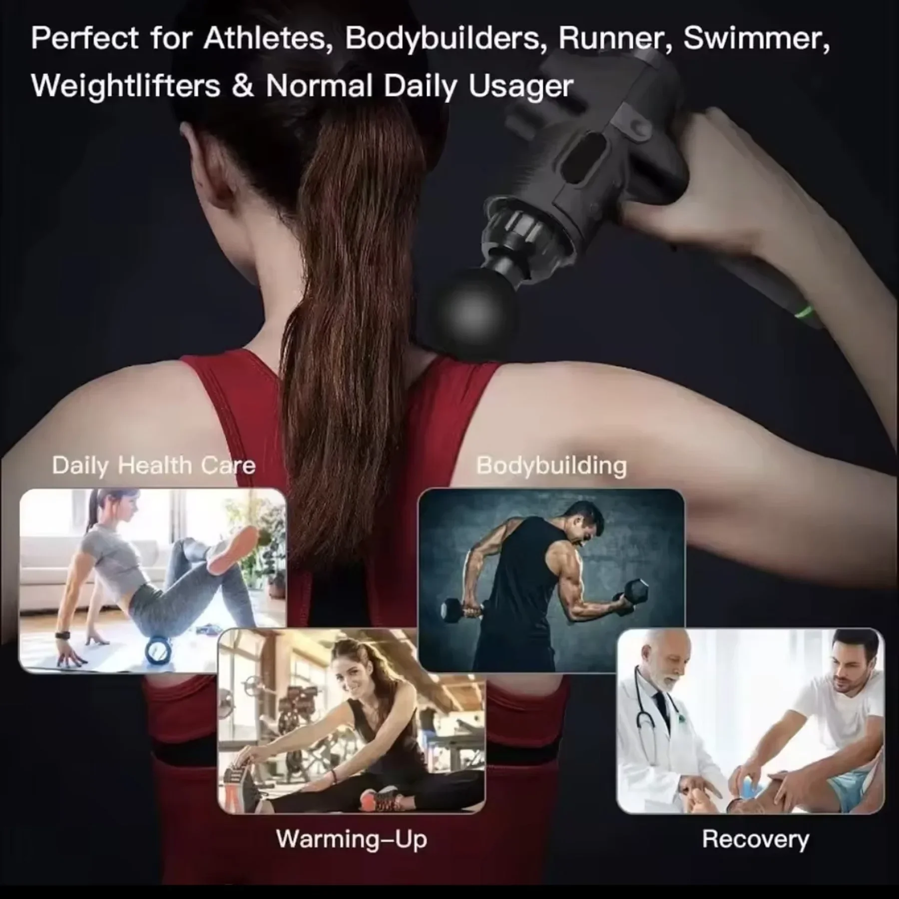 SIHAO Portable Massage Gun Brushless High Torque Motor 6 Massage Heads LED Display Deep Tissue Muscle Massager for Fitness Home
