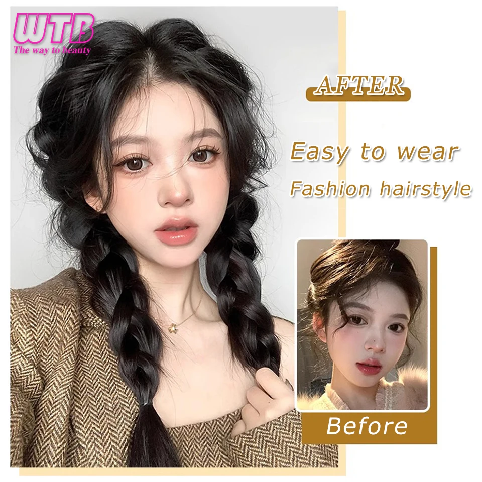 WTB Synthetic Braided Twist Braids ponytail Hair Extension Black Natural Wig Long Ponytail Hair Band Rubber Band Women's Wig