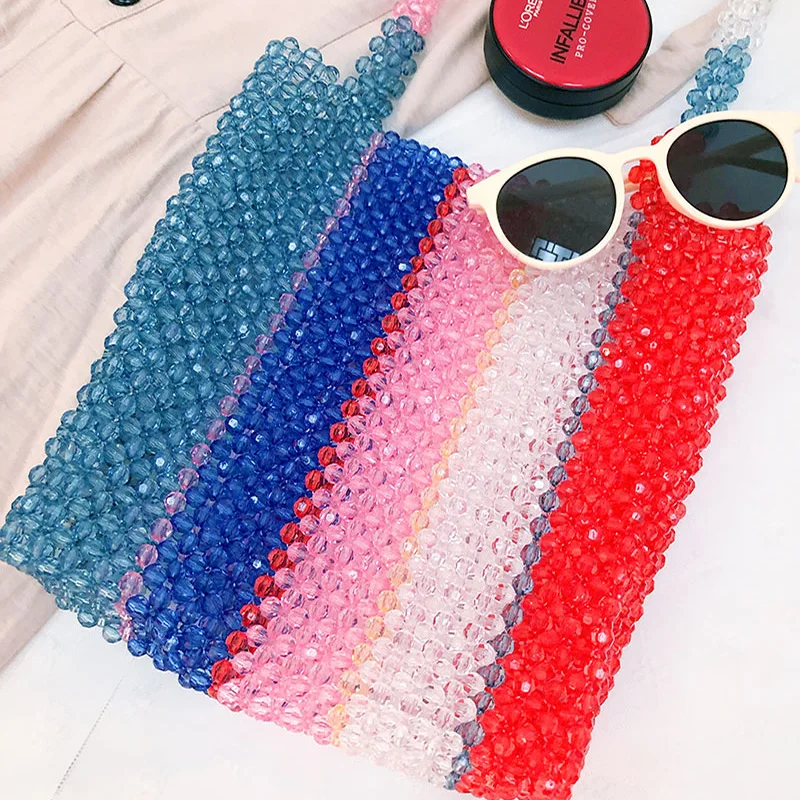 Retro Symphony Crystal Tote Bags for Women Handmade Beaded Ladies Clear Purses Handbags Jelly Colorful Acrylic Rainbow Bag